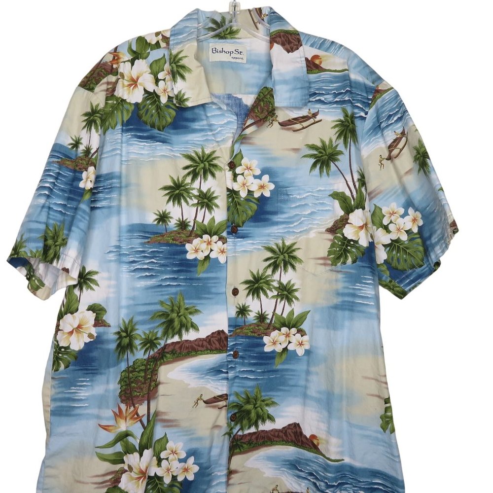 Vintage 60s Bishop St Hawaiian Aloha Shirt Men's Matching Pocket Coconut Button - Picture 5 of 10